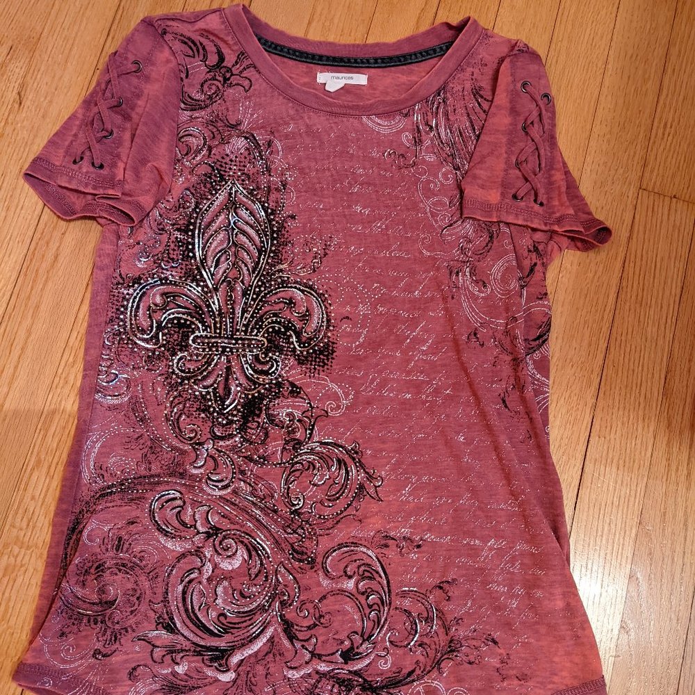 Pink graphic/rhinestone detail top